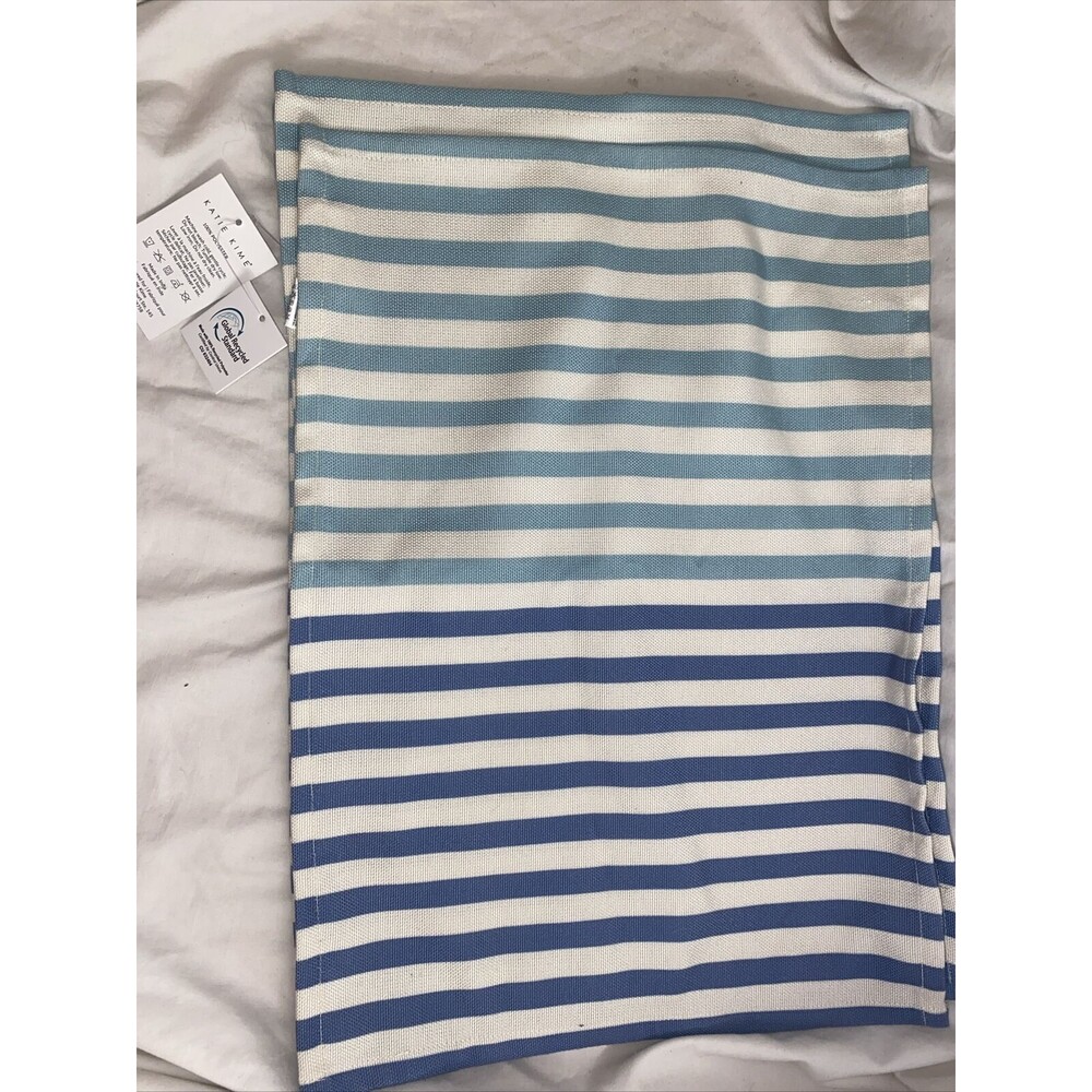NEW Katie Kime Place mats Home Blue aqua Stripe Table Beach set 4 coast